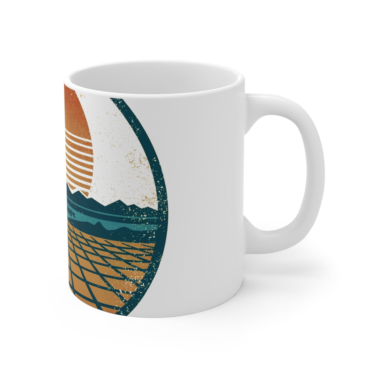 Neon Horizon Mug — Retro Synthwave Badge