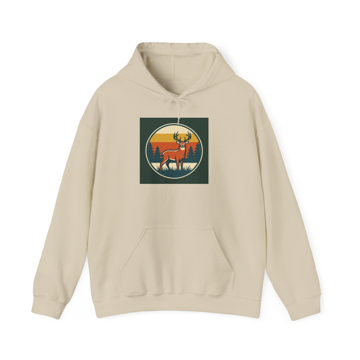 Retro Deer Hoodie – Vintage Sunset Elk Forest Pullover