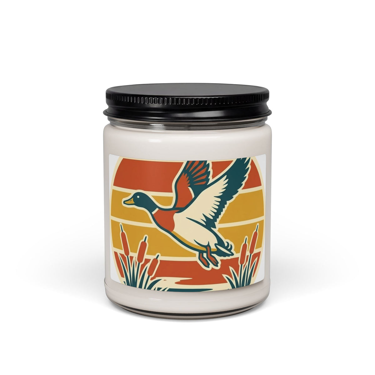 Mallard Duck Soy Candle — 9oz Scented Jar, Retro Sunset Wildlife Decor