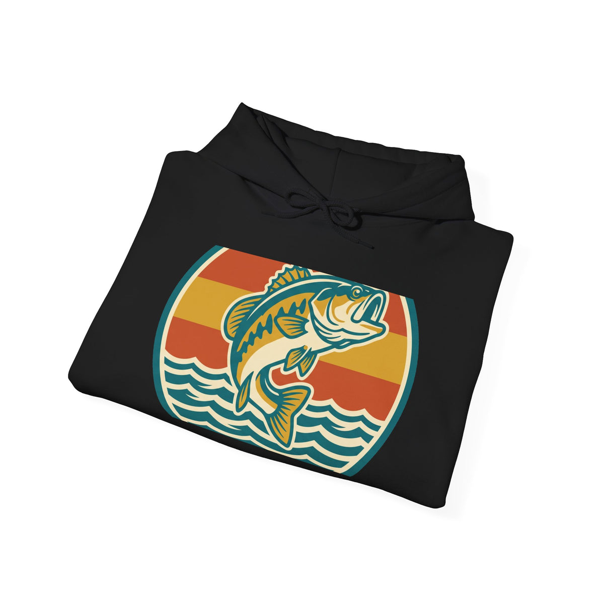 Retro Bass Fishing Hoodie — Vintage Sunset Angler Pullover