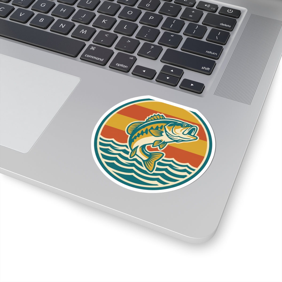 Bass Fishing Sticker — Retro Sunset Lure Kiss-Cut Decal