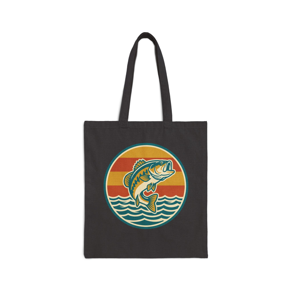 Vintage Bass Fishing Tote Bag – Retro Sunset Angler Canvas Tote