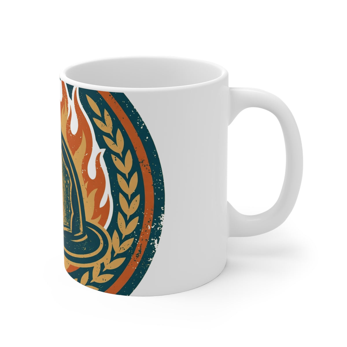 First In Mug — Vintage Firefighter Badge