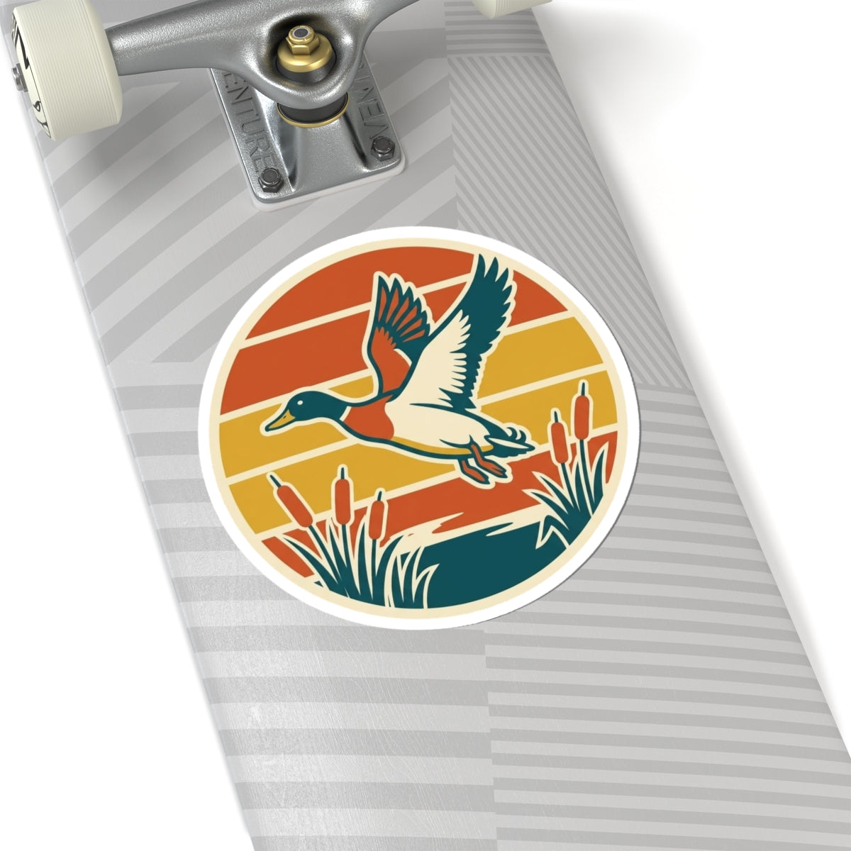 Retro Mallard Duck Sticker — Vintage Sunset Wildlife Kiss-Cut Decal