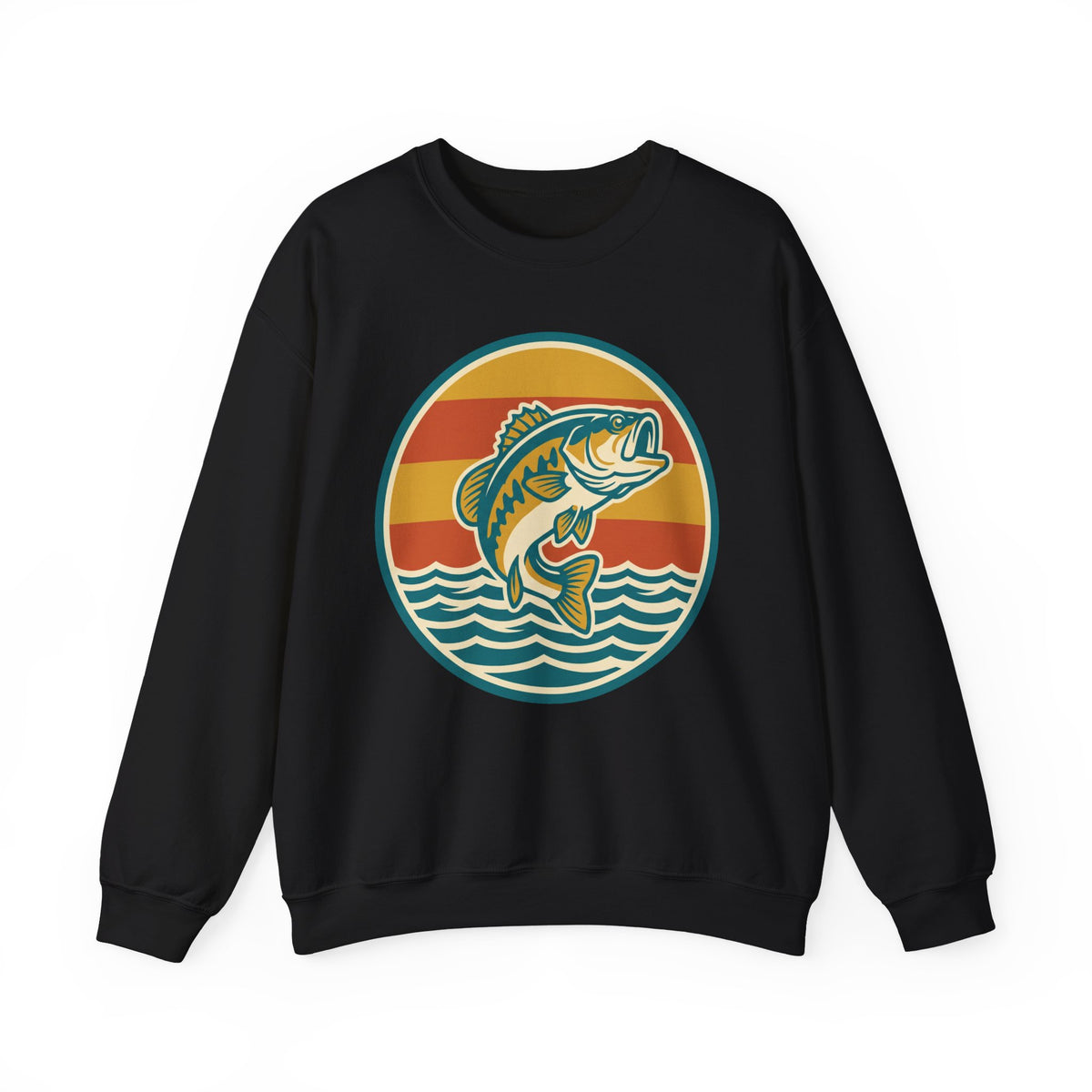 Fishing Crewneck Sweatshirt — Retro Bass Sunset Graphic
