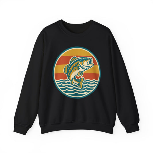 Fishing Crewneck Sweatshirt — Retro Bass Sunset Graphic