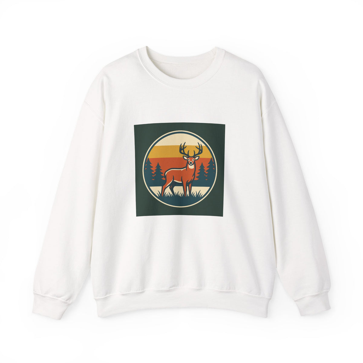 Deer Sunset Crewneck Sweatshirt — Retro Forest Buck Graphic