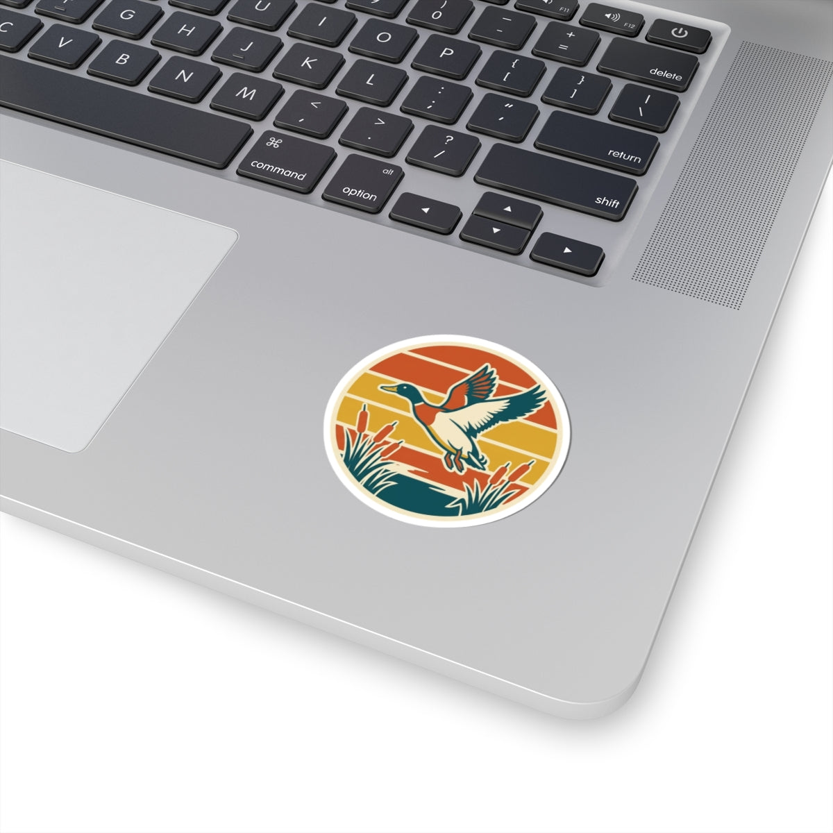 Retro Mallard Duck Sticker — Vintage Sunset Wildlife Kiss-Cut Decal