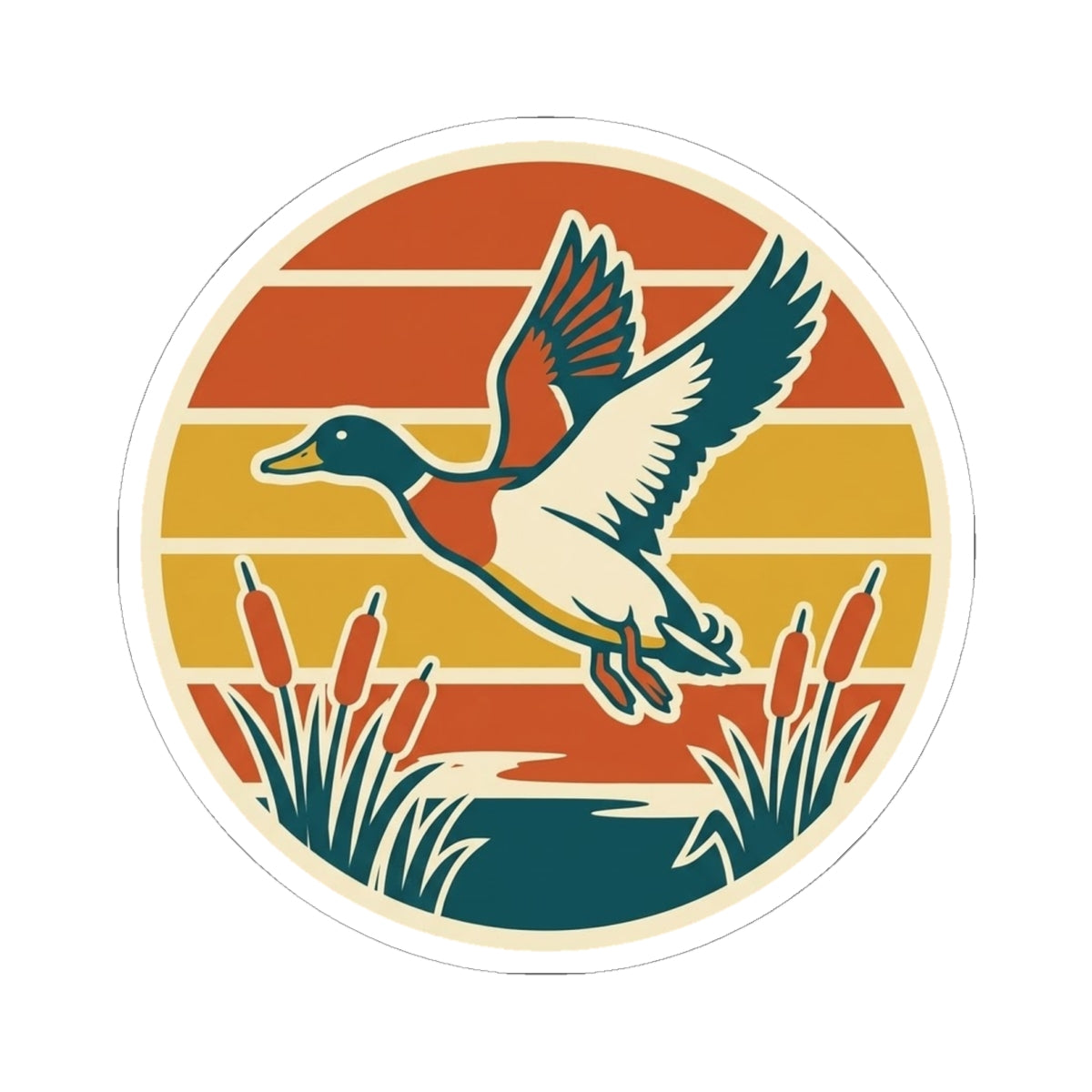 Retro Mallard Duck Sticker — Vintage Sunset Wildlife Kiss-Cut Decal