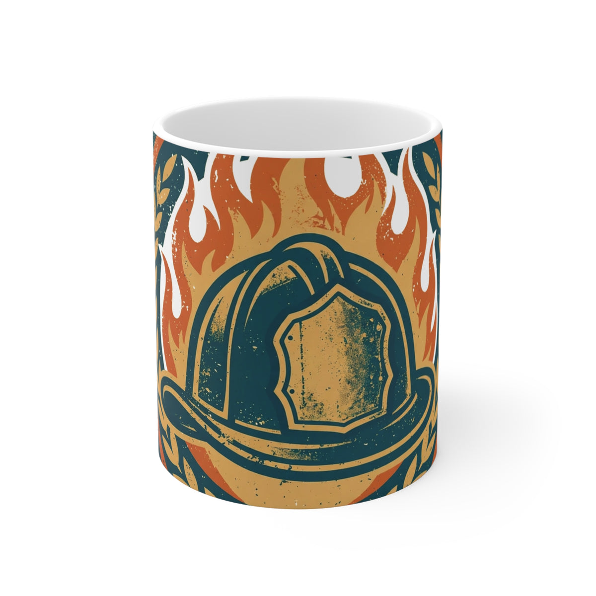 First In Mug — Vintage Firefighter Badge