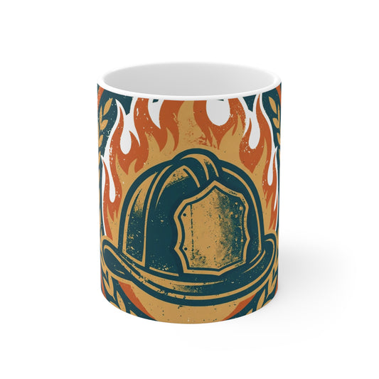 First In Mug — Vintage Firefighter Badge