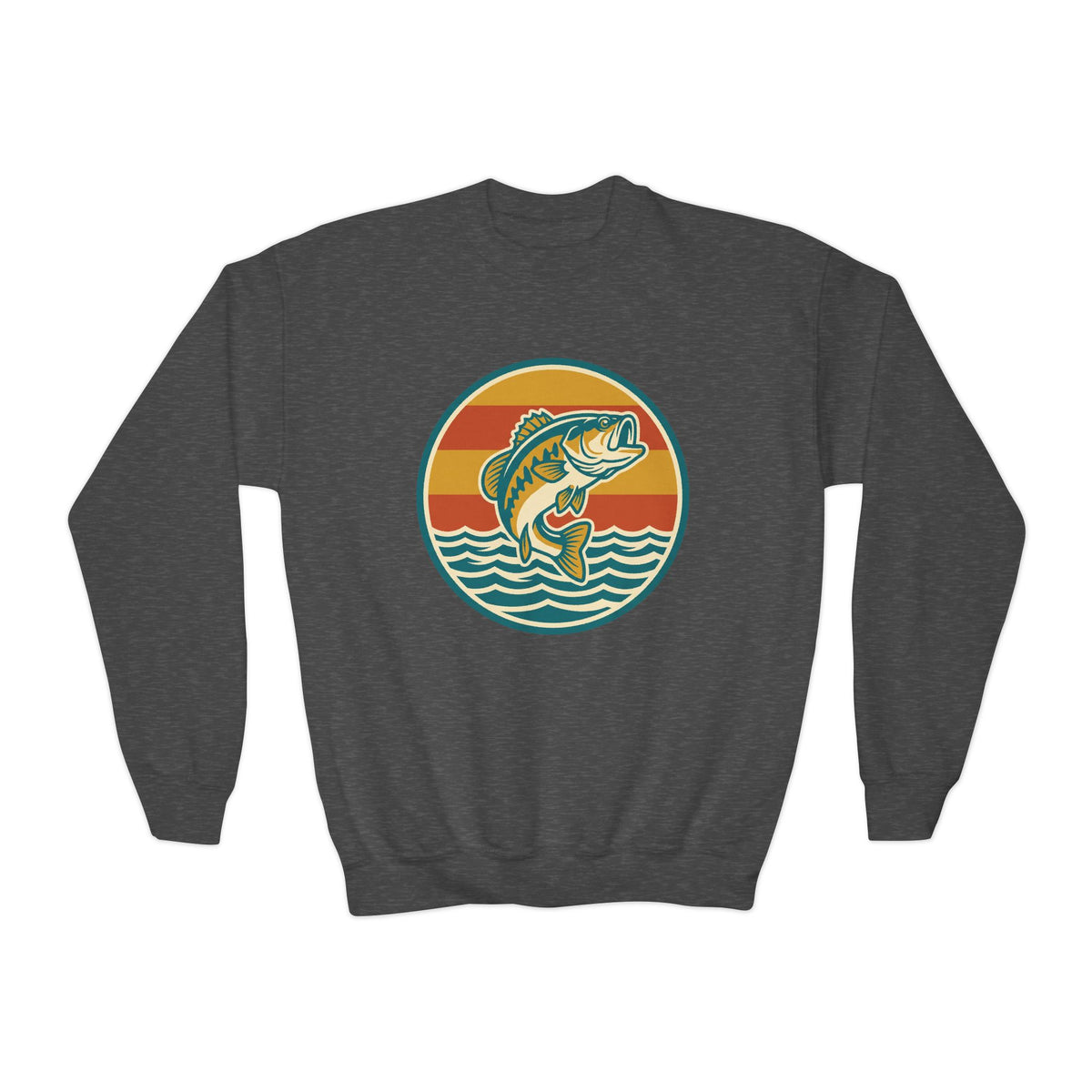 Youth Fishing Crewneck Sweatshirt – Retro Bass Jump Design